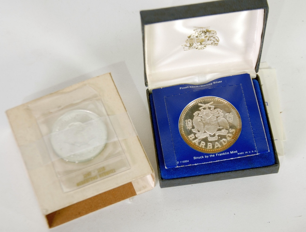 BARBADOS 1974 TEN DOLLAR STERLING SILVER PROOF COIN, struck by the Franklin Mint, in slip case and