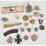 SMALL COLLECTION OF MILITARY RELATED CAP AND OTHER METAL BADGES  to include CANADIAN MOOSE BADGE 4