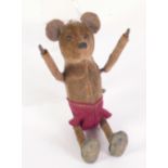 EARLY TWENTIETH CENTURY PROBABLY GERMAN TINPLATE AND VELVET FABRIC CLOCKWORK STANDING MOUSE,