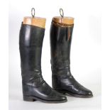 PAIR OF LADY'S BLACK LEATHER RIDING BOOTS, size 6, COMPLETE WITH A PAIR OF SECTIONAL BEECHWOOD