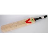 FULL SIZE SLAZENGER CRICKET BAT, AS NEW, SIGNED BY players from Lancashire including 'Mike