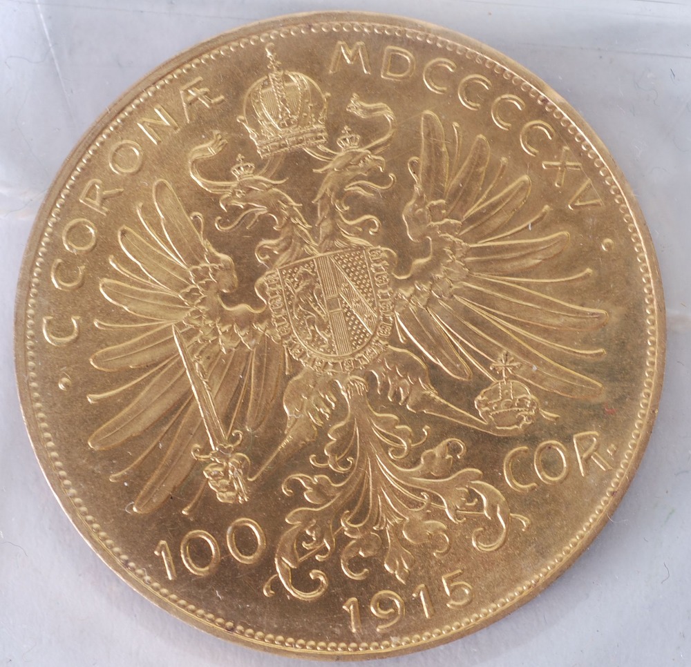 AUSTRIAN 100 CORONA GOLD COIN, dated 1915, 34gms