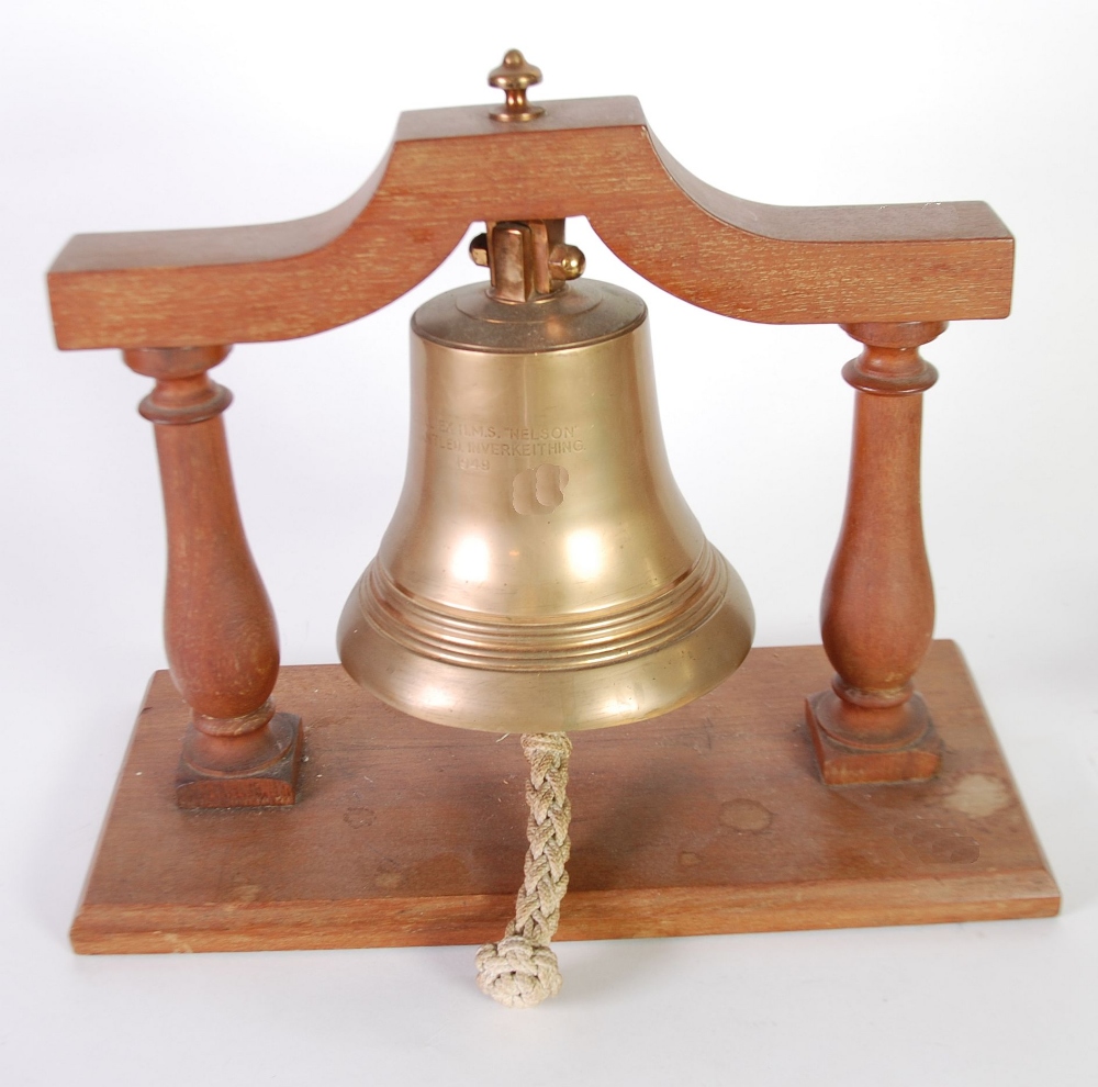 CIRCA 1950's BRASS SHIPS TYPE BELL, inscribed 'Metal Ex H.M.S. Nelson. Dismantled Inverkeithing