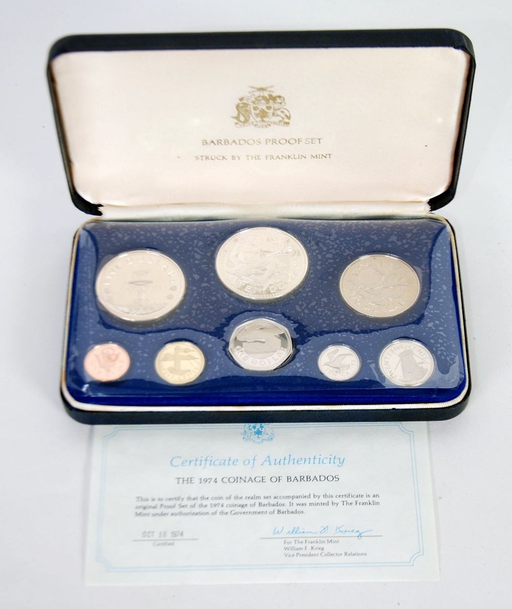 1974 COINAGE OF BARBADOS PROOF SET OF 8 COINS, one cent to ten dollars, minted by the Franklin Mint,