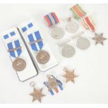 EIGHT WORLD WAR II SERVICE MEDALS, viz 1939/45 Medal x 3 (one only with ribbon), the Defence