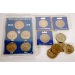 COLLECTION OF QUEEN ELIZABETH II CROWN COINS VARIOUS, twelve being in hard plastic cases, also