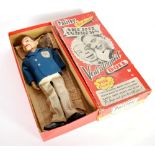 PALITOYS BOXED ARCHIE ANDRES VENTRILOQUIST DOLL in blue and white costume and having plastic head,