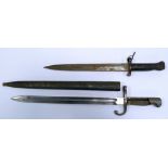 BRITISH PATTERN 1888 BAYONET, the spear point blade with Crowned VR, dark stained wood grips, 16 3/