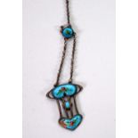 CHARLES HORNER ENAMELLED SILVER PENDANT NECKLACE, Chester 1915, chain incomplete and losses to