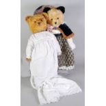 1930's BLOND PLUSH TEDDY BEAR, with black ears and pads, with amber eyes and stitched nose and