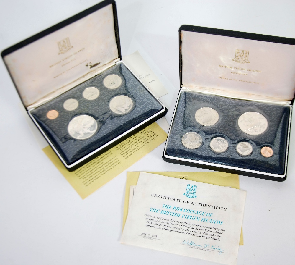 TWO BRITISH VIRGIN ISLANDS ELIZABETH II 1974 PROOF COIN SETS, each six coin-of-the-realm sets.