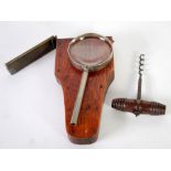 EARLY TWENTIETH CENTURY ELECTROPLATED MAGNIFYING GLASS, in a hand crafted plywood and brass box