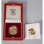 QUEEN ELIZABETH II GOLD PROOF SOVEREIGN 1987 in hard plastic case and Royal Mint fitted box with