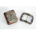 ANTIQUE SILVER BUCKLE OF ROUNDED OBLONG FORM, with open/strapwork border, makers mark indistinct,