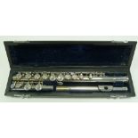 J. MICHAEL MODERN THREE PART CHROMIUM PLATED FLUTE, 26 1/4" (66.6cm) long when assembled, in J.