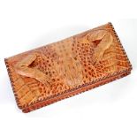 VINTAGE LIGHT TAN CROCODILE CLUTCH BAG, the shin well defined and retaining two limbs, suede