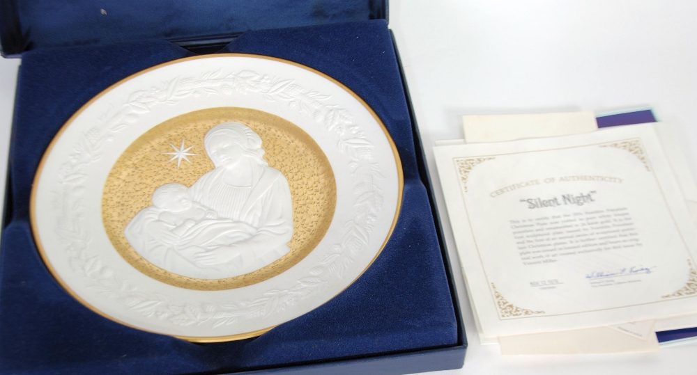 FRANKLIN PORCELAIN FIRST CHRISTMAS PLATE 1976 'Silent Night', the Bavarian white bisque porcelain