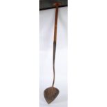 AGED CAST IRON PEAT SPADE, heart shaped with Ash ? handle, 56" (142.2cm)
