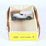 DINKY TOYS TYPE 2 STRAW COLOURED BOX for six Ambulances No 30f yellow end label, top one side torn