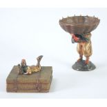 EARLY TWENTIETH CENTURY COLD PAINTED BRONZE FIGURAL ASHTRAY, or small pedestal bowl, boy in Arabic