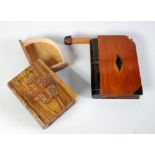 ISRAELI CARVED OLIVE WOOD BOOK FROM PUZZLE BOX with Hebrew script, 4 1/4" (10.8cm) high and