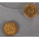 AUSTRIAN MODERN TINY GOLD COIN, Maria Theresa 1760 and ANOTHER Maximiliano Mexico 1865 .65gms (2)