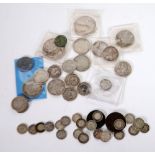 SMALL SELECTION OF EARLY 19th CENTURY AND LATER SILVER COINAGE includes George IV crown 1821 showing