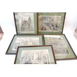 18 VARIOUS NINETEENTH CENTURY HANDCOLOURED ENGRAVINGS, MANCHESTER SOCIAL HISTORY AND ARCHITECTURE