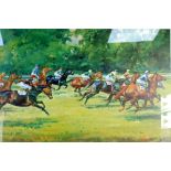 MICHAEL LYNE (1912-1989) ARTIST SIGNED PRINT Horse racing Guild stamp 26" x 37" (66cm x 94)