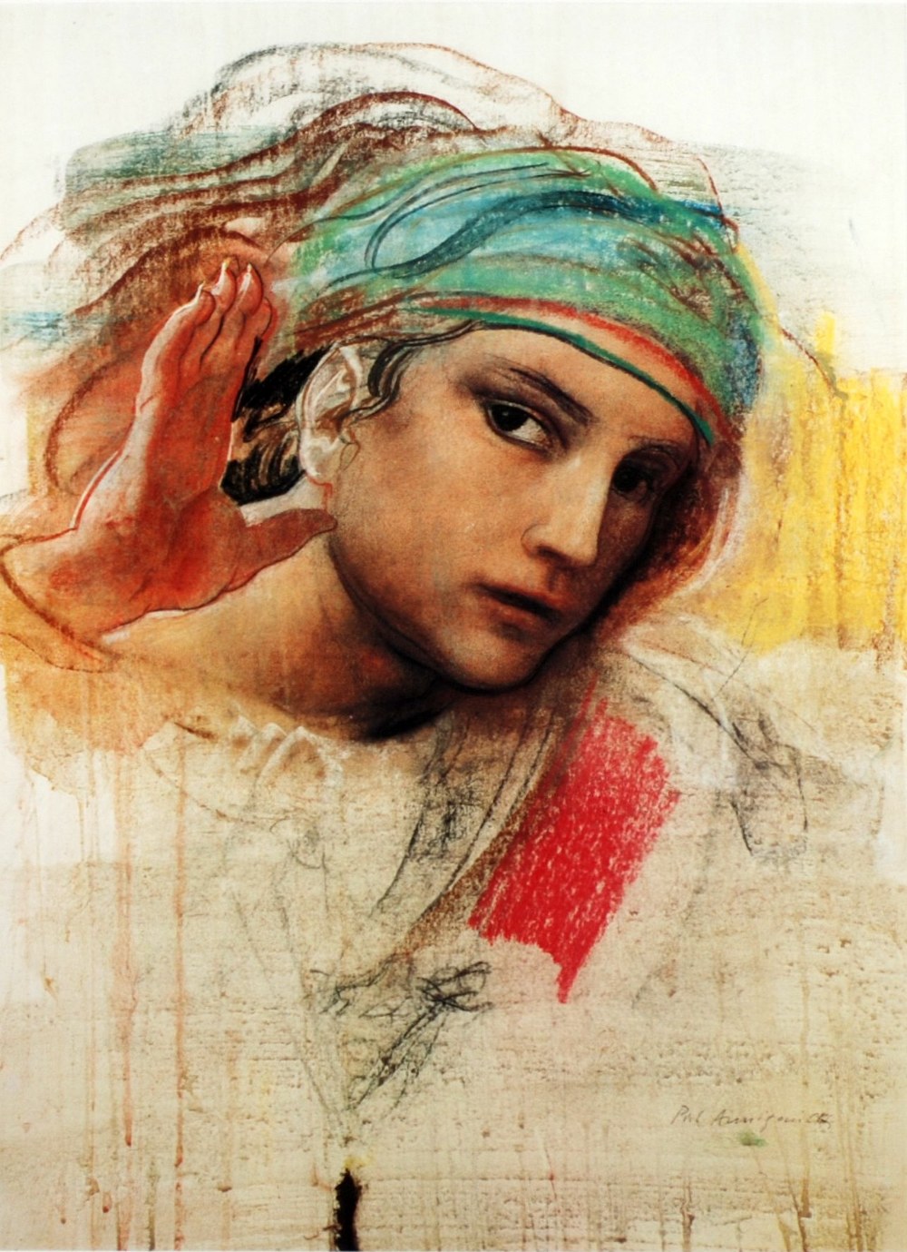 AFTER PIETRO ANNIGONI COLOUR PRINT REPRODUCTION Head of a woman wearing a turban 16" x 11 1/2" (40.