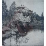 B.R. BRUNDELL ARTIST SIGNED ETCHING 'The Enchanted lake' 5 1/4" x 4 3/4" (13.3cm x 12.1cm)