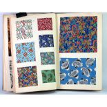 A LARGE LEDGER SIZED PATTERN BOOK OF HAND DRAWN IN WATERCOLOURS AND PRINTED PAISLEY PATTERN FABRIC