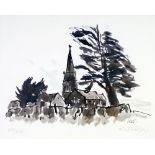 KYFFIN WILLIAMS SIGNED LIMITED EDITION PRINT OF A MONOCHROME DRAWING 'Llanedwen Church' No. 29/250