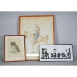 SILHOUETTE CUT PAPER PICTURE DEPICTING DANCING FIGURES, three piece band and inn keeper, 4 1/2" x 11