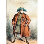 FIVE HAND COLOURED CARICATURE ETCHINGS 'Beaux of 1818' 'Misery in the gout'