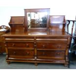 VICTORIAN MAHOGANY DRESSER SIDEBOARD, WITH LATER RAISED MIRROR BACK, THE BASE FITTED WITH TWO