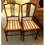 A PAIR OF EDWARDIAN INLAID MAHOGANY BEDROOM SINGLE CHAIRS (ONE AS FOUND)