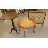 ANTIQUE MAHOGANY SNAP TOP TRIPOD OCCASIONAL TABLE, WITH CIRCULAR TOP, A WALNUTWOOD CIRCULAR COFFEE