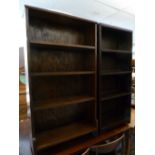 AN OAK FOUR TIER OPEN BOOKCASE, 2; WIDE, 3' 7"HIGH, SMALLER OAK AND PLY PANEL BOOKCASE, 1' 7"