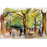 HAL YATES (1907-1979) WATERCOLOUR 'London Park' Signed (19)59 13 1/4" x 21" (32.5cm x 53.5cm)