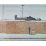 •LAURENCE STEPHEN LOWRY (1887 - 1976) ARTIST SIGNED COLOUR PRINT 'Man on the Wall' An edition of