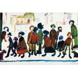 •LAURENCE STEPHEN LOWRY (1887 - 1976) ARTIST SIGNED COLOUR PRINT 'People Standing About' An
