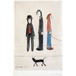 •LAURENCE STEPHEN LOWRY (1887-1976) ARTIST SIGNED COLOUR PRINT 'Three Men & a Cat' An edition of