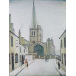 •LAURENCE STEPHEN LOWRY (1887 - 1976) ARTIST SIGNED COLOUR PRINT 'Burford Church' An edition of 850,