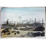 HAROLD RILEY (b.1934) ARTIST SIGNED PRINT Manchester cityscape panorama 18" x 27" (46cm x 69cm) (