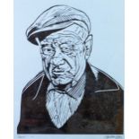 ROGER HAMPSON (1925-1996) LINOCUT ON GREY BLUE PAPER 'Charlie' Signed in pencil lower right 12" x