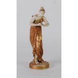 A CIRCA 1890 ROYAL WORCESTER PORCELAIN JAMES HADLEY MODELLED FIGURE of a classical maiden playing