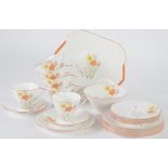 TWENTY PIECE SHELLEY NARCISSUS PATTERN CHINA TEA SET FOR SIX PERSONS IN THE EVE SHAPE, comprising: