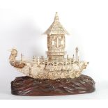 IMPRESSIVE LATE 19TH CENTURY JAPANESE CARVED IVORY AND BONE MODEL of a ceremonial barge, of