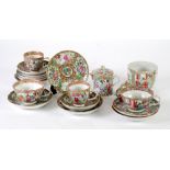 CHINESE CANTON FAMILLE ROSE PORCELAIN TEA AND COFFEE WARES, comprising; 7 teacups, 6 coffee cups, 11